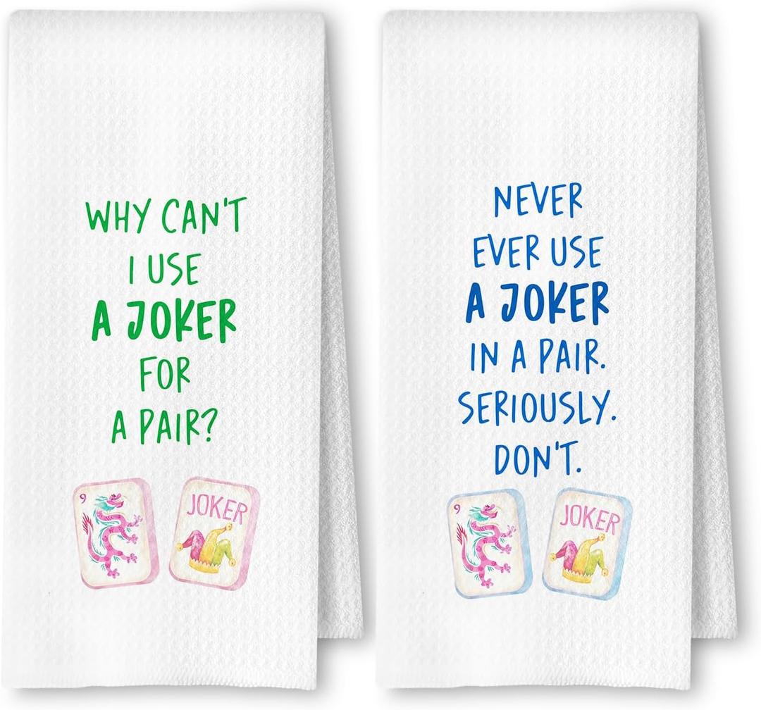ArtisaEura Funny Mahjong Lovers Gifts Kitchen Towels Set of 2, Mahjong Gifts for Women Dish Tea Towels for Kitchen Decor, Joker Mah Jong Player Decorative Hand Towel, 16x24 Inches