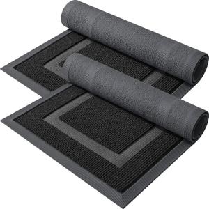 OLANLY 2-Pack Front Door Mats Indoor Outdoor Entrance, Waterproof All-Season All-Weather, Sturdy Natural Rubber, Fade Resistant, Low Profile, Easy Clean Patio Porch Entryway Mats, 47x24, Black