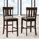 Signature Design by Ashley Haddigan Upholstered Barstool, 2 Count, Slat Back Design, Cushioned Seat, Wood, 25.5" H, Dark Brown