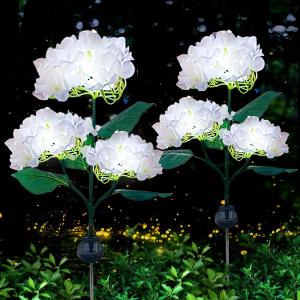 Aolyty Solar Garden Lights Outdoor, Solar Hydrangea Lights IP65 Waterproof LED Flowers Stake Lights 2 Pack for Garden Pathway Patio Backyard Landscape Decorative (White)