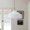 CKENSU Milk Glass Pendant Light - 16" Minimalist Morandi Pendant Light Fixture, White Modern Industrial Light Fixture for Living Room, Dinging Room, Kitchen (16" D x 8" H White)