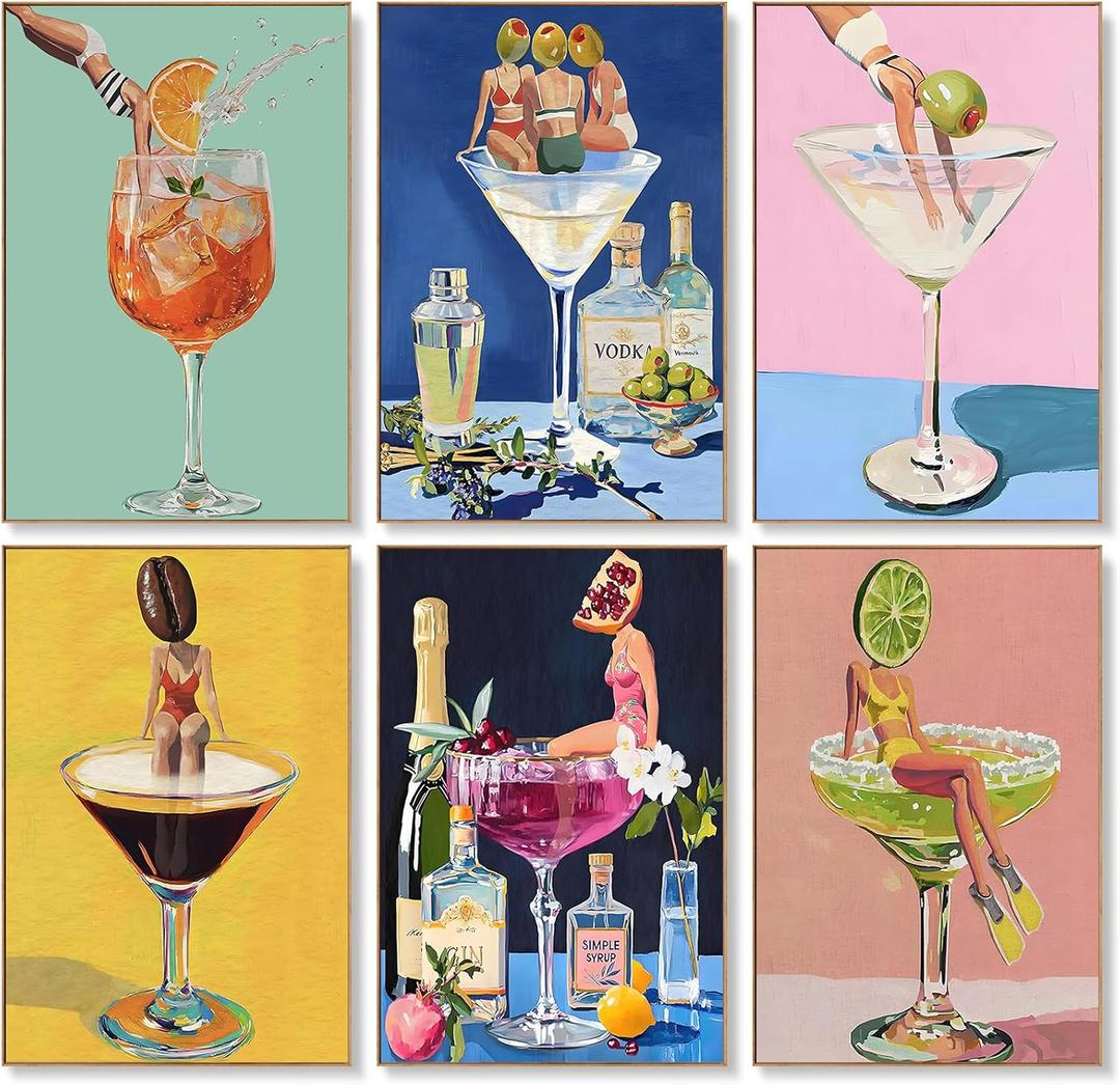 6 Pack Paint by Numbers Kit for Adults Beginners - 8x12 Inch Cocktail Adult Paint by Number Kits on Canvas, Cocktail DIY Acrylic Oil Number Painting Kits for Adults, Perfect for Gift Home Decor