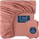 LANE LINEN 100% Organic Cotton Queen Size Fitted Sheet Only (+Pillowcases) 3-Piece Set Soft & Comfy Hotel Style Percale Weave Fully Elasticized Deep Pocket Queen Fitted 15" Deep - Rose Dawn