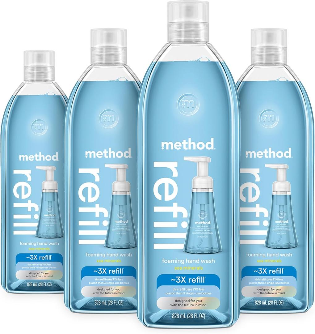 Method Foaming Hand Soap Refill, Sea Minerals, Recyclable Bottle, Biodegradable Formula, 28 Fl Oz (Pack of 4)]