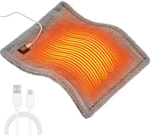 HOTHUGZ USB Heating Pad, 5V 3A Heat Pad for Period Cramps & Pain Relief, 3 Heat Settings & Auto Off, USB-A USB-C Travel Heated Pad for Neck, Shoulder & Back, Portable 16"x12", Gift for Women Men, Grey