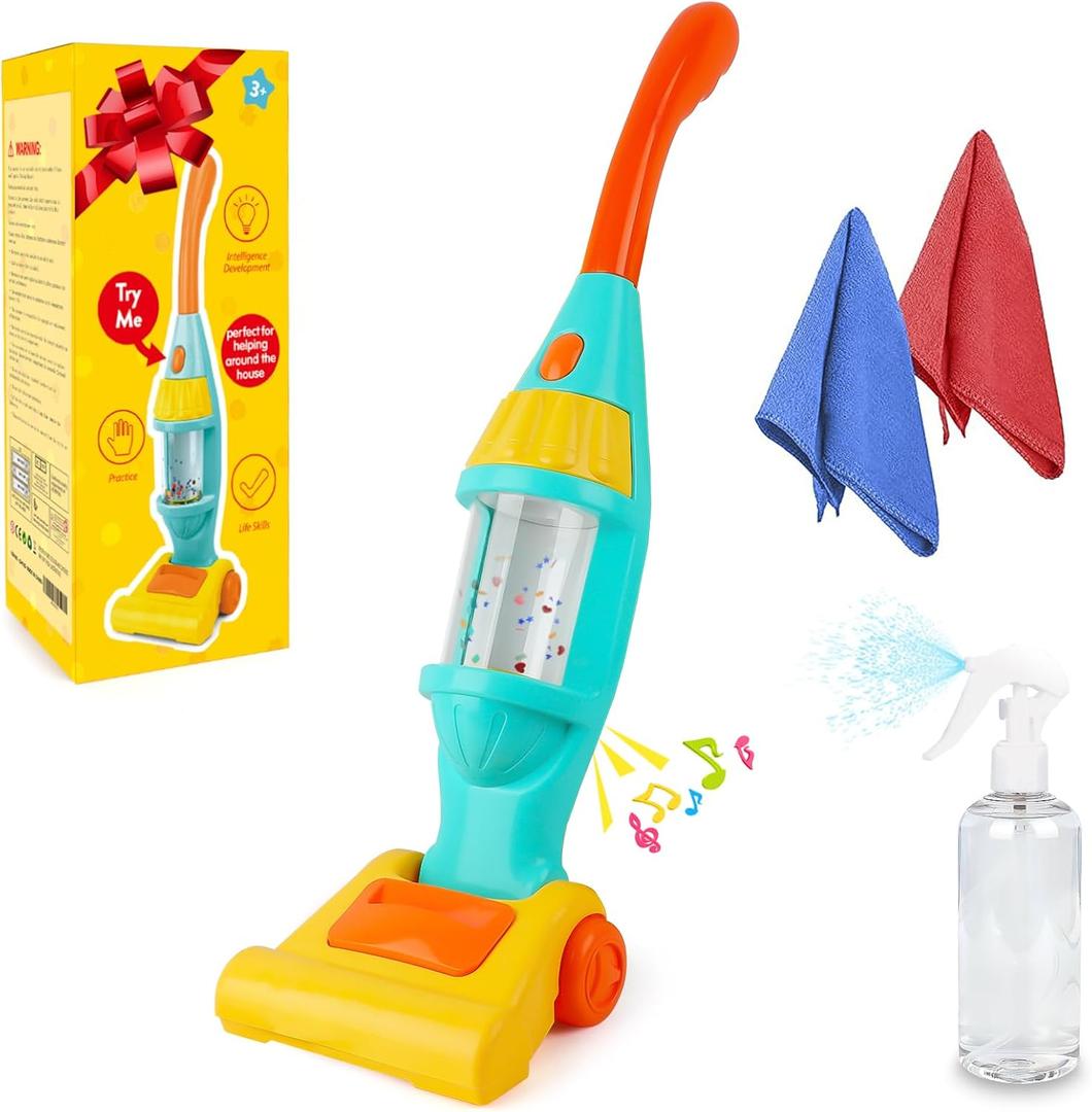 Kids Vacuum Cleaner Toy Set, Toy Vacuum Cleaner With Light Realistic Sounds & Whirling Stars, Pretend Role Play Household House Keeping Cleaning Play Set Learning Toys For Kids Toddlers Girls Boys Toy