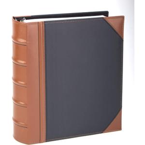 Executive Binder, English Leather 2 Tone with Stitching and Ribbed Spine, Heavy Duty 1.1/2 Inch 3 D-ring with Buster, Holds 350 8.5x 11 Sheets (Black)