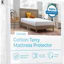 Linenspa Cotton Terry Waterproof Mattress Protector - Top Protection Mattress Cover - Dorm Room Essentials - Twin XL, White