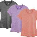 icyzone Workout Running T-shirts for Women - Fitness Athletic Yoga Tops Exercise Gym Shirts (Pack of 3) (Large, Charcoal/Lavender/Peach)