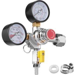 VEVOR Double Gauge Regulator, CO2 Regulator Gauge with 0-60PSI, Heavy Duty CO2 Gauge Gas System, Draft Beer Regulator with Check Valve, Adjustable Pressure Regulator for Draft Beer Homebrew, CGA320