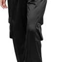 ZAFUL Womens Satin Joggers 2025 Boho Chic Cargo Jogger Pants High Waisted Stretch Silk Ankle Pants Slack Trousers (Black, L)