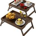 Artmalle Bed Tray Table Folding Legs with Handles Groove Breakfast Food Tray for Sofa, Bed, Eating, Drawing, Platters Serving Lap Desk Snack Trays, Medium (11.8" x 15.7" x 1.6") x 2 Pack, Brown