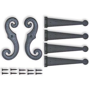 Decorative Vinyl Shutter Hinges and S Holdback Hooks for Exterior Decorative Shutters, Black (Set)