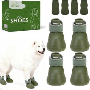 EXPAWLORER Dog Shoes for Small Medium Large Dogs, Waterproof Non-Slip Dog Snow Booties for Winter with Socks, Easy On & Off Pet Boots & Paw Protectors, Easy-Clean for Beach Outdoor Rain (Green L) (Size 7/L (Paw Width:2.4in))