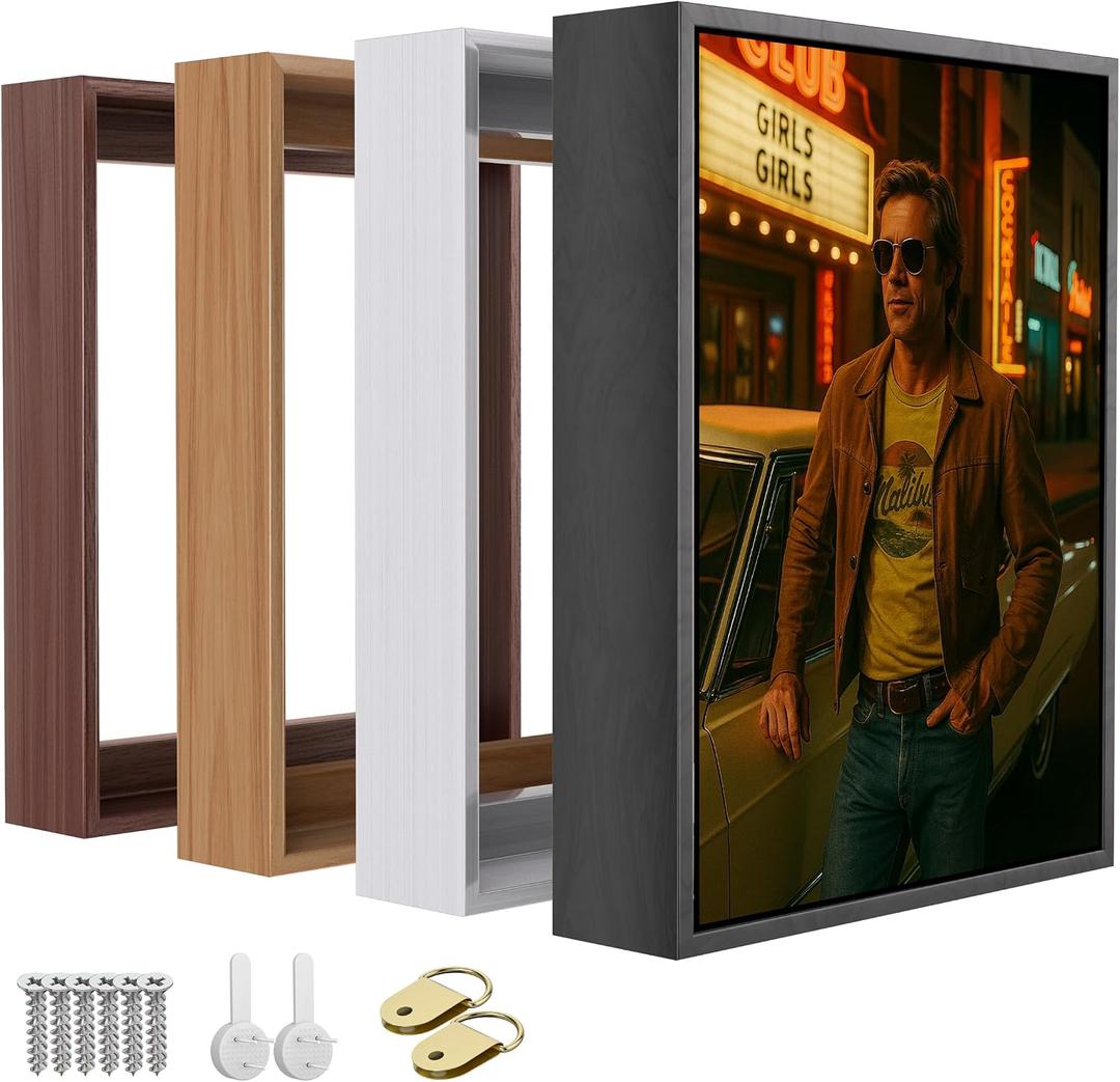 ART Floating Canvas Frame for 1"–1.25" Deep Gallery-Wrapped Canvas, Wood-Look Floater Frame for Stretched Canvas Prints & Wall, Dark Brown, 16" x 20"
