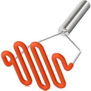 3 x Urbanstrive Non-Scratch Silicone Potato Masher Kitchen Tool, Potatoes Masher Potato Masher Stainless Steel Wrapped In Premium Silicone, Potato Smasher, Orange