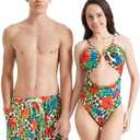 PATPAT Matching Swimsuits for Couples - One Piece Tummy Control High Waisted Bathing Suit and Swim Trunks Swimwear Set, M
