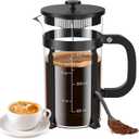 High - Quality 21 Ounce / 600ML French Press - Stainless Steel & Heatproof Glass, 4 - Filter Design - Make Cold Brew, Espresso, Coffee & Tea with Ease (Black)