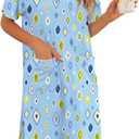 YYA Loose Nightgowns for Women Short Sleeve Sleepwear V Neck Nightshirt with Pockets Soft Pajama Dress S-3XL (M)