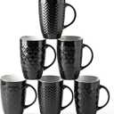 AmorArc Large Coffee Mugs Set of 6, 20oz Ceramic Tall Coffee Mugs Set with Textured Geometric Patterns for Latte/Tea/Beer/Hot Cocoa, Dishwasher & Microwave Safe, Black