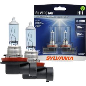 SYLVANIA - H11 SilverStar - High Performance Halogen Headlight Bulb, High Beam, Low Beam and Fog Replacement Bulb, Brighter Downroad with Whiter Light (Contains 2 Bulbs)