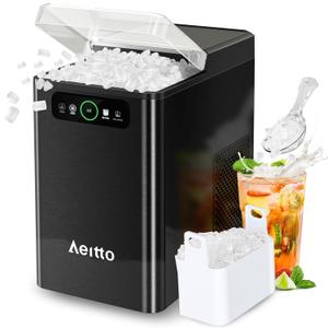 Aeitto Nugget Ice Maker 40Lbs/24H, Countertop Soft Chewable Ice Pebble Ice Machine, One-Click Operation, Auto Self-Cleaning Ice Makers with Scoop&Basket for Home, Office, Kitchen, Party (Black)