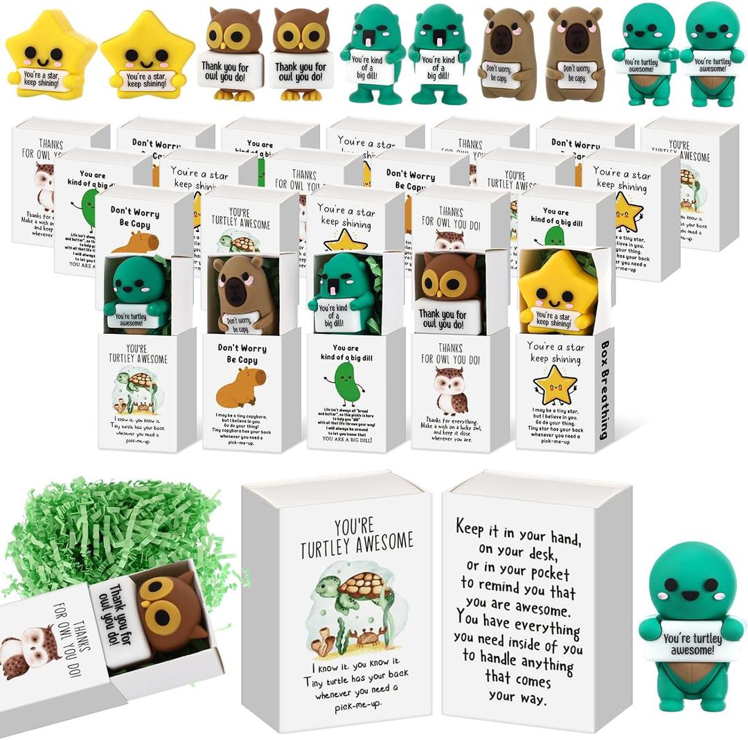 Cinnvoice 100 Set Bulk Gifts for Mothers Day Teacher Appreciation Gifts Nurse Week Employee Coworker Graduation Emotional Support Cute Resin Mini Ornaments Desk Pets Thank You Card Box (Owl)