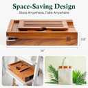 Teak Bathtub Tray, Bath Caddy with Wine Glass Holder, Phone Dock & Book Stand | Hands-Free Reading & Ultimate Spa Relaxation Experience-Natural