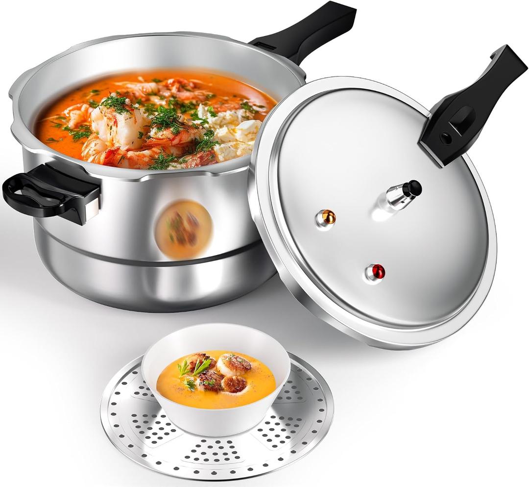 WantJoin 8Qt Aluminum Pressure Cooker w/Release Valve & Multiple Protective Devices,Pressure Canner Compatible with Gas & Induction Cooker,Canner Rack Included