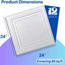 Art3d 12-Pack PVC Drop Ceiling Tiles (48 Sq.Ft), 24"x24" Decorative Panels for Home and Office, 2ft x 2ft, Bright White Finish