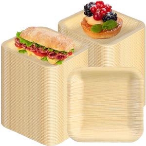 Sliner 200 Pieces Bamboo Plates Bulk Palm Leaf 4 Inch Square Disposable Dessert Plates Serving Appetizer Platters Dinnerware for Guests Weddings Party Catering Events