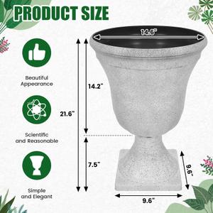 Dandat 1 Pack Large Outdoor Urn Planter 22 inch Tall Plastic Planter for Front Proch Classic Vase Decorative Garden Pot for Indoor Outdoor Door Patio Deck Decor(White)