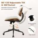 Armless Office Chair with Wheels, PU Leather Adjustable Height Desk Chair - 360 Swivel Ergonomic Computer Chair for Small Space, Modern Walnut Style, Home & Meeting Room, Beige