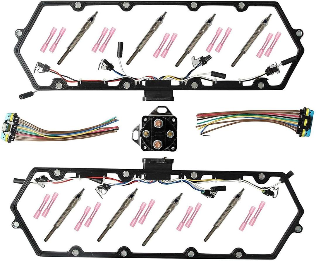 Valve Cover Gaskets + 8 Glow Plugs + BK Relay With Inner Injector Glow Plug Harness Compatible with 7.3L Ford F250 F350 E250 E350 Diesel Powerstroke 1999-2003 (615-201, F81Z-6584-AA)