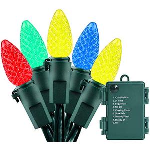 Battery Operated Christmas Lights - 18ft 50 LED C3 String Lights Xmas Lights Battery Powered Twinkle Lights for Indoor Outdoor Christmas Tree Wreath Party Decoration, Waterproof, Multicolor