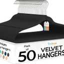Techzoo 50 Pack New Premium Quality Velvet Hangers Ultra Thin Non Slip Adult Felt Space Saving Hangers for Closet Heavy Duty Coat Pants Jackets Dress Hangers 360° Swivel Hook Hold Upto 10 lbs Black