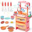 Prextex Plastic Pretend Girls Play Kitchen Set - Multi-Color Kitchen Playset with Dishwasher and Oven - Stove with Lights and Sounds - Working Faucet with Water Circulation