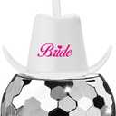 NINU Disco Ball Cup - Silver Bride Disco Party Tumbler with Cowboy Hat Lids and Straws, 20 oz for Hen Bachelorette Party, Barbie, Cowgirl Last bachelorette, Bridal Shower Supplies, Bride Gift
