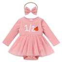 IMEKIS Halfway to One Baby Girl: Fall Half Birthday Outfit 6 Months Cake Smash Photoshoot Infant Thanksgiving Dress Romper Long Sleeve Tulle Tutu Autumn Party Pink Pumpkin 1/2 3-6 Months