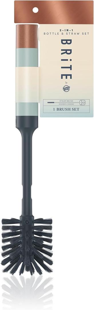 Brite by Scotch-Brite Limited Edition 2-in-1 Straw and Bottle Brush Set, Sleek and Stylish Bottle Cleaner Brush with 360-Degree Bristles and Hidden Straw Brush