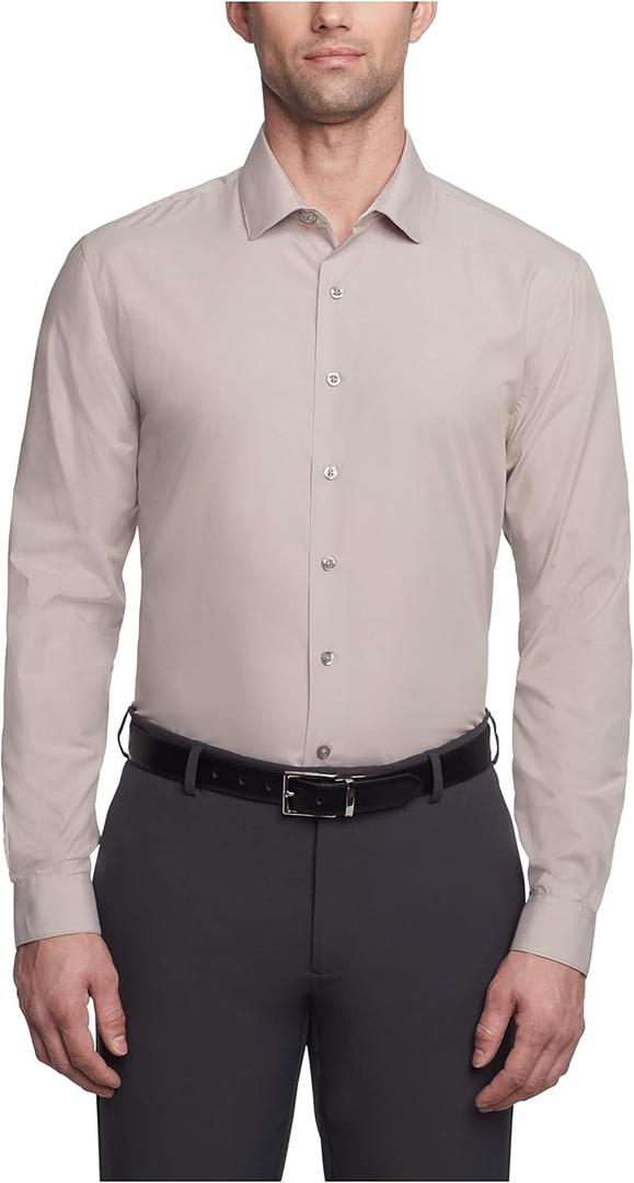 Kenneth Cole Unlisted Men's Slim Fit Solid Dress Shirt - (16"-16.5" Neck 32"-33" Sleeve, Almond)