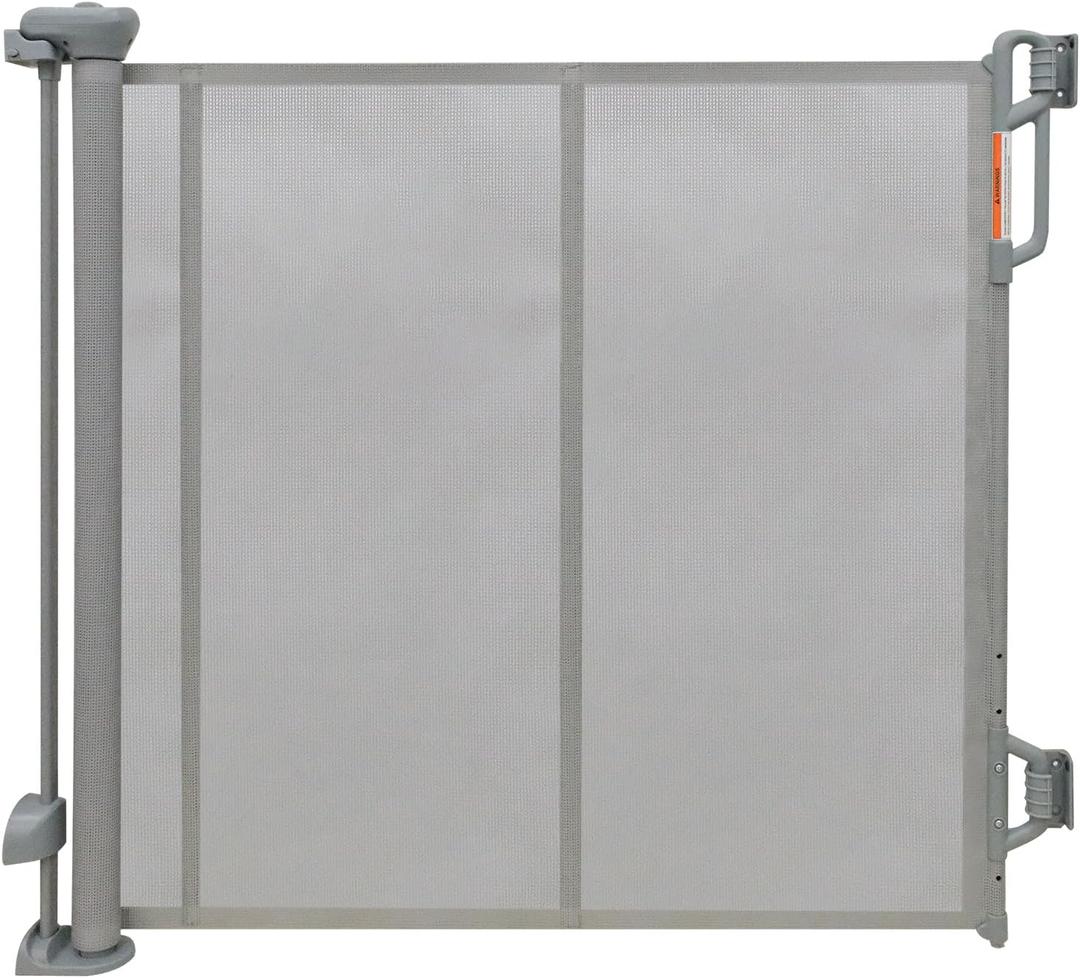 FSYGloryGlides Retractable Baby Gate, 55 Wide Mesh Safety Gate for Babies and Pets, 34 Tall, Easy One-Handed Use, Indoor & Outdoor Stair, Doorway, Hallway Fence (Gray-2)