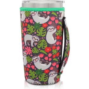 Neoprene Insulated Sleeves Cup Holder with Handle for 20oz Tumbler Cups, Reusable Iced Coffee Sleeve For 30oz - 32oz coffee cups(Sloth on the branch) (20-24 FI OZ Pack of 1)