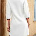 Wenrine Womens 3/4 Sleeve Mini Dress Casual V Neck Collared Textured Loose Fall A Line Argyle Dresses with Pockets (White)