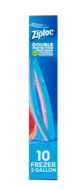 Ziploc Two Gallon Food Storage Freezer Bags, Grip 'n Seal Technology for Easier Grip, Open, and Close, 10 Count, Pack of 2