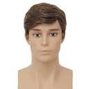 Mens Short Brown Wig Layered Fluffy Synthetic Hair Male Wigs Daily and Halloween Wig