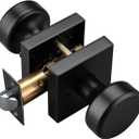 Black Door Knobs with Square Rosette, Interior Door Handles for Bath & Bed, Heavy Duty Door Knob with Lock (1-Privacy)