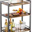 HITNET Bar Cart for The Home, Home Bar Serving Cart with Wheels and Storage Shelves, 3 Tier Rolling Liquor Beverage Cart for Kitchen Dining Living Room, Rustic Brown and Black