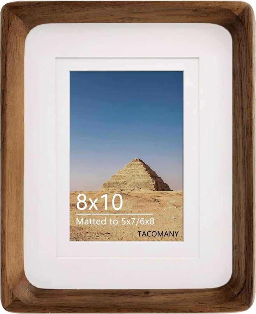 Natural Wood Photo Frames Inspired Tabletop Picture Frame with Mat, Vertical or Horizontal Display (Walnut, 8x10 matted to 5x7/6x8)