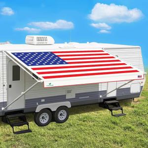 Leaveshade RV Awning Fabric Replacement Camper Trailer Awning Fabric Super Heavy Vinyl Coated Polyester 9'3''(Fit for 10' Awning)-USA Flag (Custom Looking)